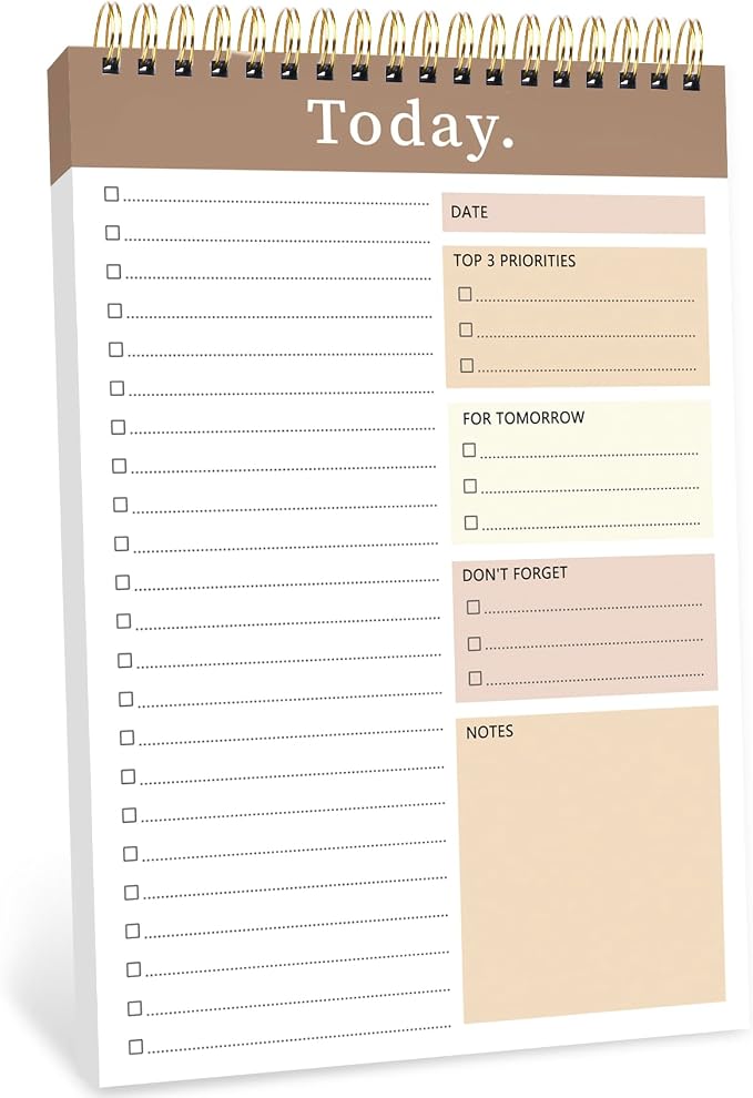 To Do List Notepad - Undated Daily Planner for Work and Goal Achievement | 52 Sheets, Large Writing Space, Ideal for Home, Office & School, Perfect for Daily Planning & Staying Organized, Khaki