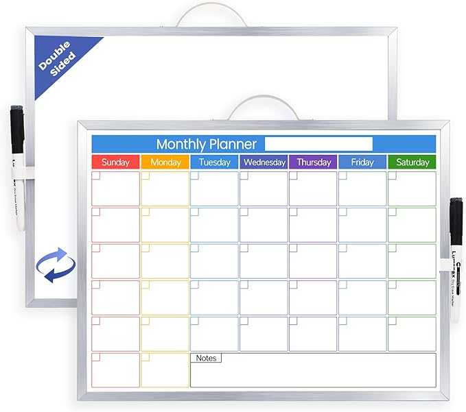 Colorful Monthly Dry Erase Calendar for Wall, 16" x 12" Hanging Whiteboard Calendar Board, Monthly White Board Planner for Home, School, Office