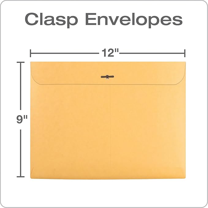Quality Park 9 x 12 Clasp Envelopes, Deeply Gummed Flaps for Permanent Secure Seal, Great for Filing, Storing or Organizing Documents, 28 lb. Brown Kraft, Open Side, 100/Box (QUA38090)