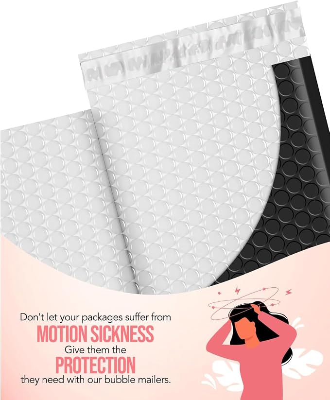 GSSUSA Black Bubble Mailers 4x8 & 6x10 100 Pack, Self Seal Envelopes | Usable Sizes 4x7 and 6x9, Waterproof, Opaque, #000, Mailing Bags for Cards, Jewelry, Makeup, Small Business Orders
