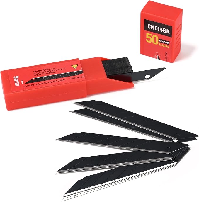 9mm Utility Knife Replacement Blades,30 Degree Snap Off Carbon Steel Blades for Retractable Cutting Knives, Hobby, Craft Knife, Box Cutter 100PCS-Black