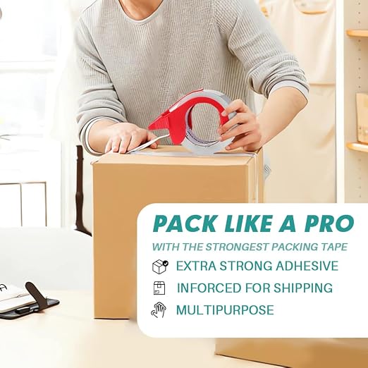 KAMOTA Packing Tape with Dispensers, 36 Rolls 2 Inch Wide Shipping Tape | Reliable sticking performance, works on carton surfaces, great for packing, mailing, moving and daily household sealing jobs