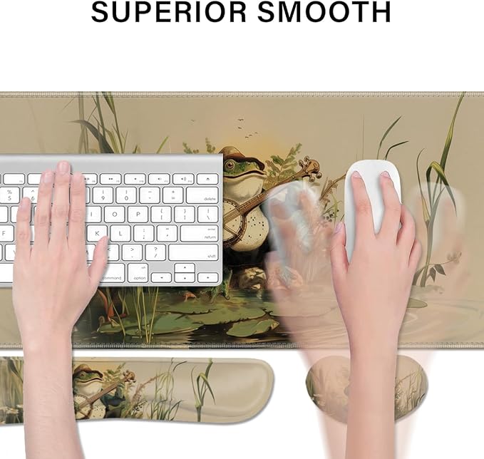 Desk Pad and Keyboard Wrist Rest, Large Mouse Pad + Keyboard Pad+Mouse Wrist Support, Non-Slip Desk Mat Protector for Office, Home 31.5×11.8 Inches Anime Frog