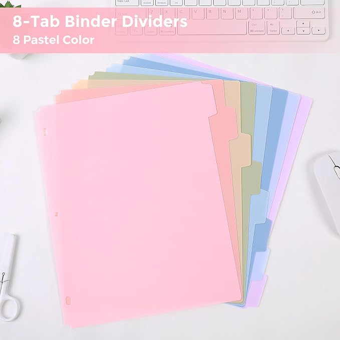 SKYDUE 8-Tab Write&Erase Plastic Dividers for 3 Ring Binder, 3sets,Pink | Binder Dividers for Letter Size,Divider Organizers for Student, Teacher, College & Office,Aesthetic Pastels School Supplies