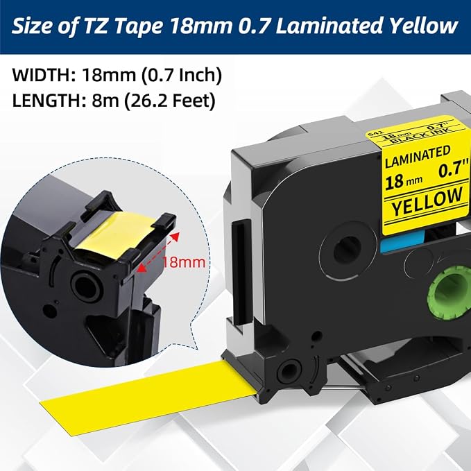 Labelife TZe-641 18mm Yellow Label Tape Replace for Brother P Touch TZe | TZ Tape 18mm 0.7 Laminated Yellow 3/4'' TZ641 for Ptouch PTD400 PT-D460BT PTD600 PT1880 Label Maker Refills, 4-Pack