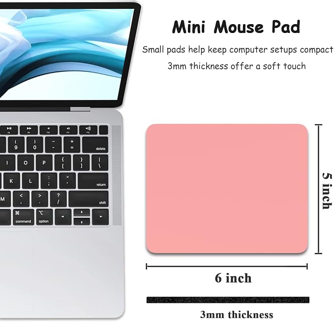 Dapesuom Small Mouse Pad, 5 x 6 Inch Thick Rubber Premium-Textured Non-Slip Portable & Washable Mini Mouse Mat for Women Men Wireless Laptops Keyboard Tray Gaming Computer Office Travel, Rose Pink