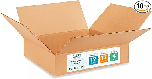 Medium Shipping & Moving Boxes 17x17x4 inches (10-Pack) - Extra Strength 200 lb vs Regular - USA-Made Corrugated Packing Boxes - Cardboard Box Moving and Delivering - Box for Moving by IDL Packaging