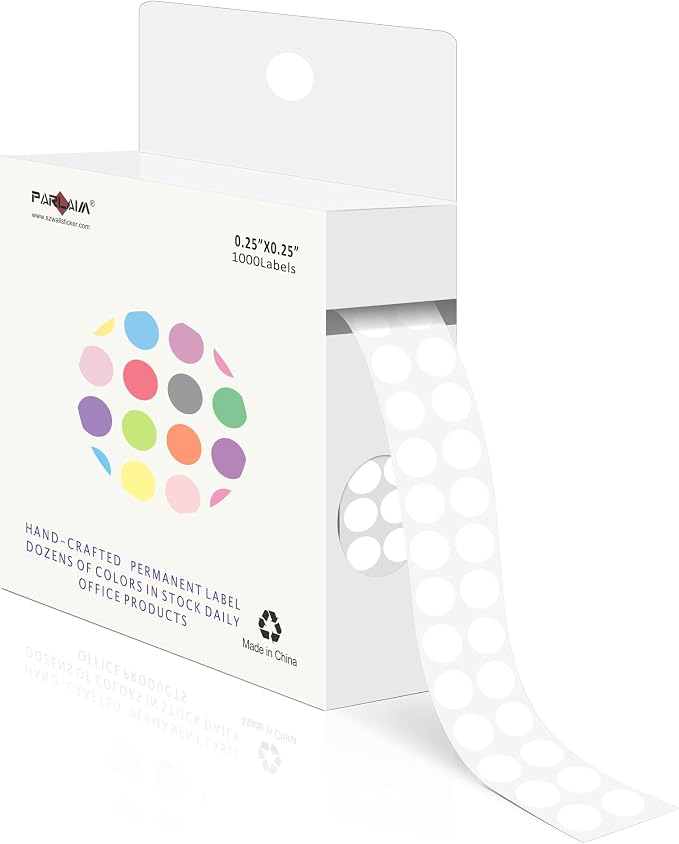 PARLAIM 1/4 Inch Circle Sticker Labels,1000 Stickers Round Color Coding Circle Dots Stickers, Adhesive Roll Dot Label for Inventory Organize, File Classification (White)