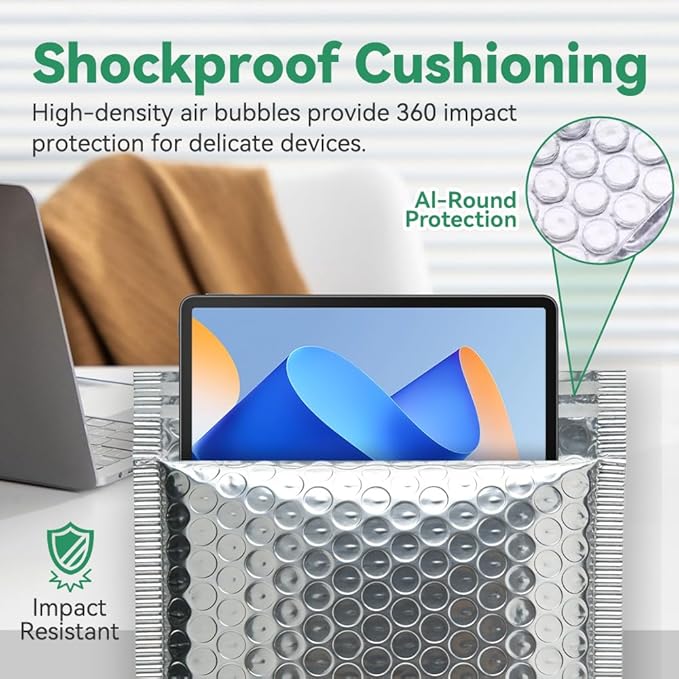 Koja Thermal Padded Bubble Mailers 10-Pack. Quality Shipping Envelopes and Bags with Extra-thick Padding. Fast and Easy Self-seal Envelope Design. (Silver, 17 X 15" 10-Pack)