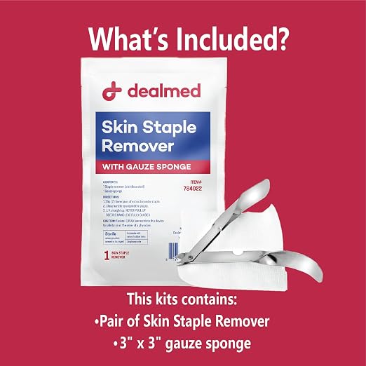 Dealmed Sterile Staple Removal Kit - Single-Use - 2 Piece Set | Stainless Steel Remover, 3 x 3 in Gauze Sponge, Plastic Tray With Tyvek Lid, For EMT Nurses Doctors, 3.75 x 6.25 x 1 in
