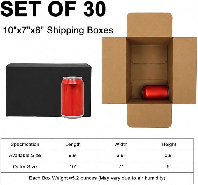 10x7x6 in Shipping Boxes – 30 Pack Premium Black Corrugated Cardboard Mailers, Mailing Boxes for Packaging Small Business