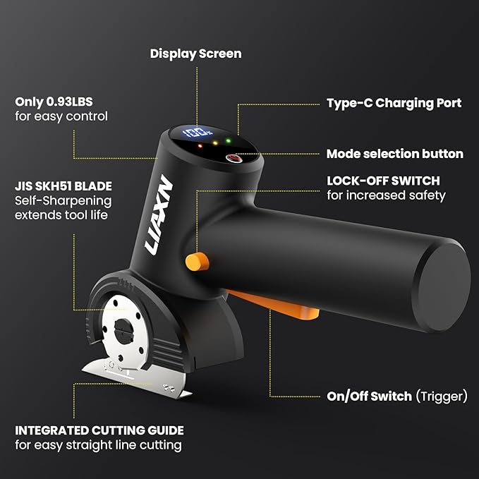 Cardboard Cutter 4000mAh 450RPM 3 Speeds Powerful Cordless Electric Scissors - Cardboard Box Cutter, Power Box Cutter, Rechargeable Electric Scissors for Cardboard Fabric Plastic Carpet Cutting Tool