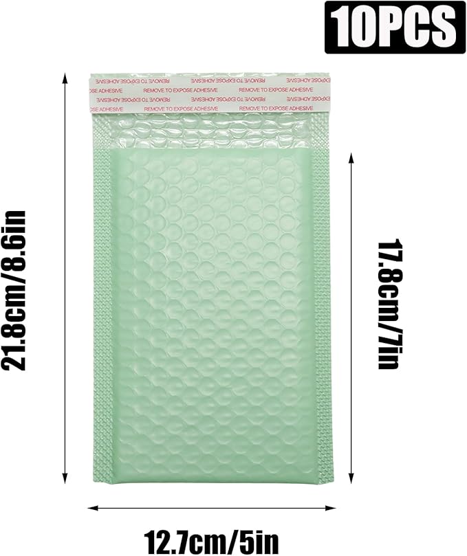 5x7 Inch Self Seal Adhesive Poly Bubble Mailers 10 Pcs Green Waterproof Shipping Bags for Mailing Packaging