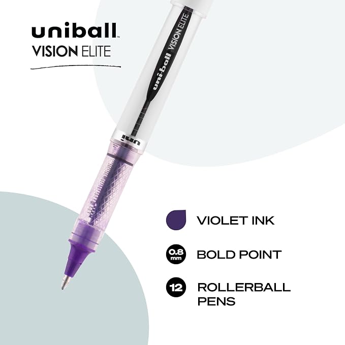 uniball Vision Elite Rollerball Pens, Bold Point (0.8mm), Violet, 12 Pack
