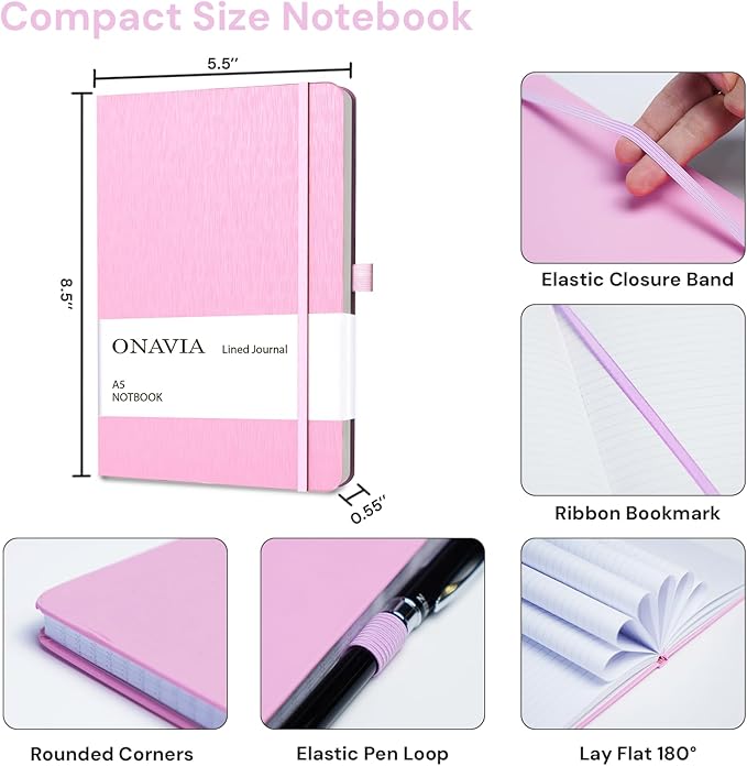 A5 Hardcover Notebook 6 Pack, College Ruled Lined Notebooks for Office, Classroom, Teachers, Students, Meeting Notes, Study and Planning, 160 Pages (80 Sheets), Assorted Colors