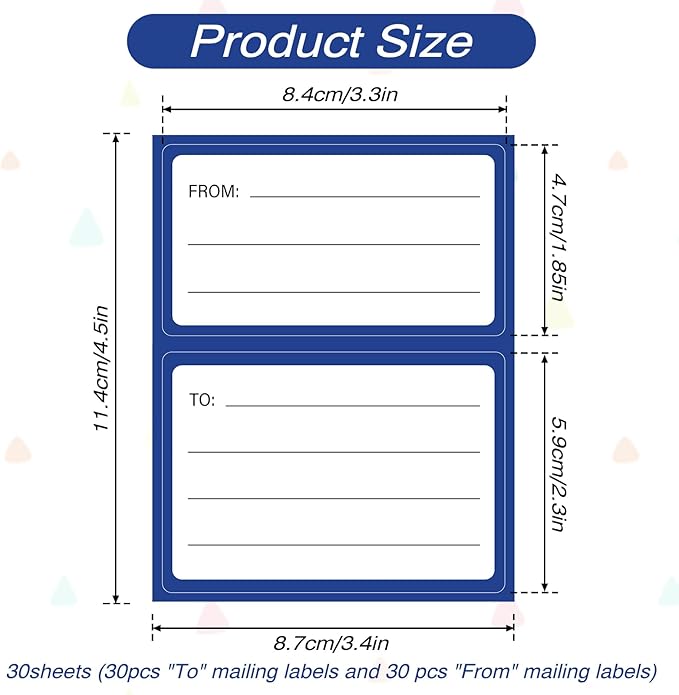 to from Return Address Mailing Labels 120 Pcs Blank Self Adhesive Mail Shipping Label Postage Guaranteed Stickers 4.5x3.5Inch Handwriting to/from Address Tags for Package, Gift, Mailing Box, Envelopes