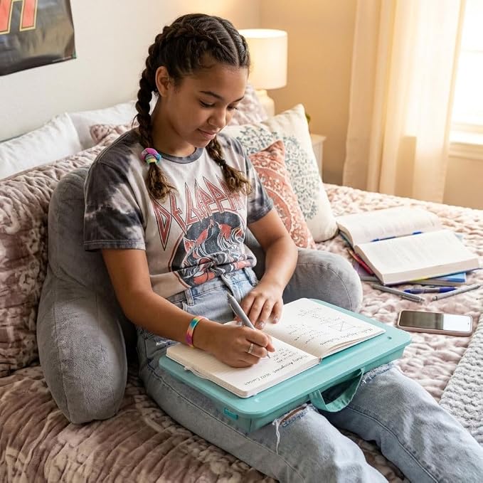 LAPGEAR Compact Lap Desk – Aqua Sky, Fits 14" Laptops | Microbead Cushion, Built-In Pencil Slot, Carry Handle, Fits Standard Letter-Size Paper (8.5" × 11")