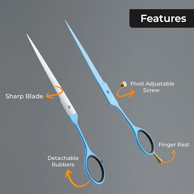 The Cut Factory- 6.5” Professional Hair Scissors - High Carbon 420 Stainless Steel Hair Cutting Scissors, Ultra-Sharp Barber Shears for Salon & Home (Blue)