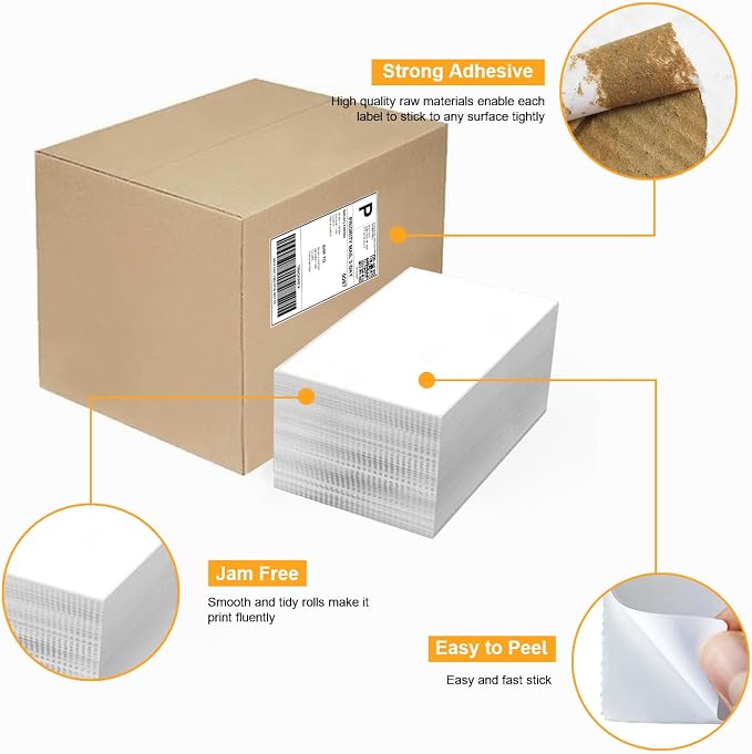 4000 Labels/8 Stacks 4" x 6" Fanfold Direct Thermal Shipping Address Labels Compatible with Zebra 2844 & Rollo Printer