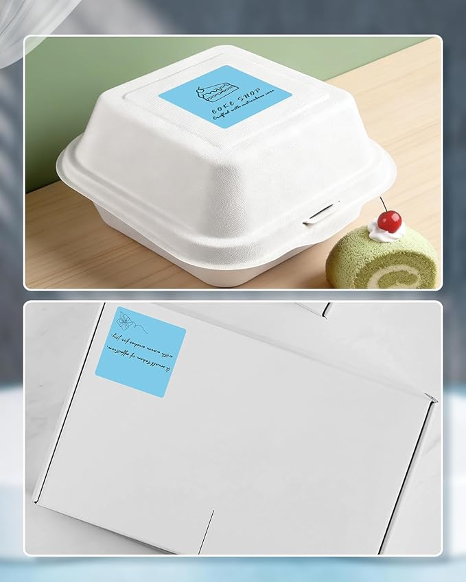 iEager Blue Square Thermal Label Stickers, 2"x2" Self-Adhesive Square Direct Thermal Labels with Perforation Line, 500 Sheets/Roll
