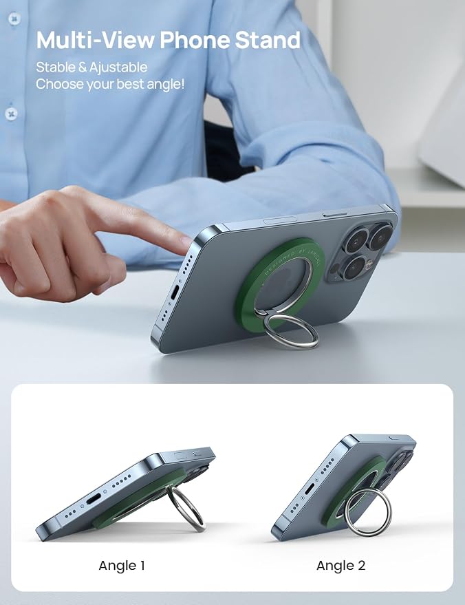 Lamicall Magnetic Phone Grip for MagSafe Accessories, Strong Magnet Ring | 360° Rotation, 1s Snap Finger Hand Holder, Stand Kickstand for iPhone 17 16 15 14 13 12 Pro Max Air, Green Mag Safe Decor