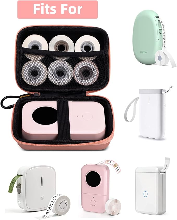 Phomemo Label Printer Case Hard Carry Case Compatible D30/Q30S/T02/M110 Label Printer, Label Maker Labeler Storage Holder,Pink