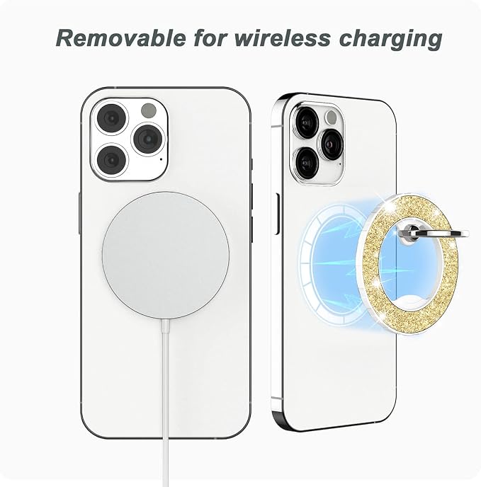 Magnetic Phone Ring Holder for magsafe, Glitter Magnetic Grip Compatible with iPhone 17 16 15 14 13 12 Pro max,Pro,Plus,Mini,Pixel 10 Series Mag Safe Accessories,Adjustable Kickstand,Gold