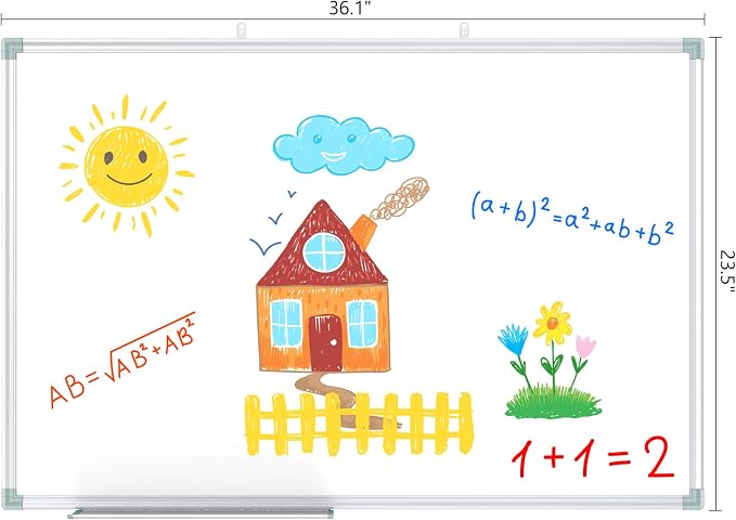 Lockways White Board Dry Erase 36 x 24 Inch, Magnetic Whiteboard 3 x 2 | Silver Aluminium Frame for School Office and Home