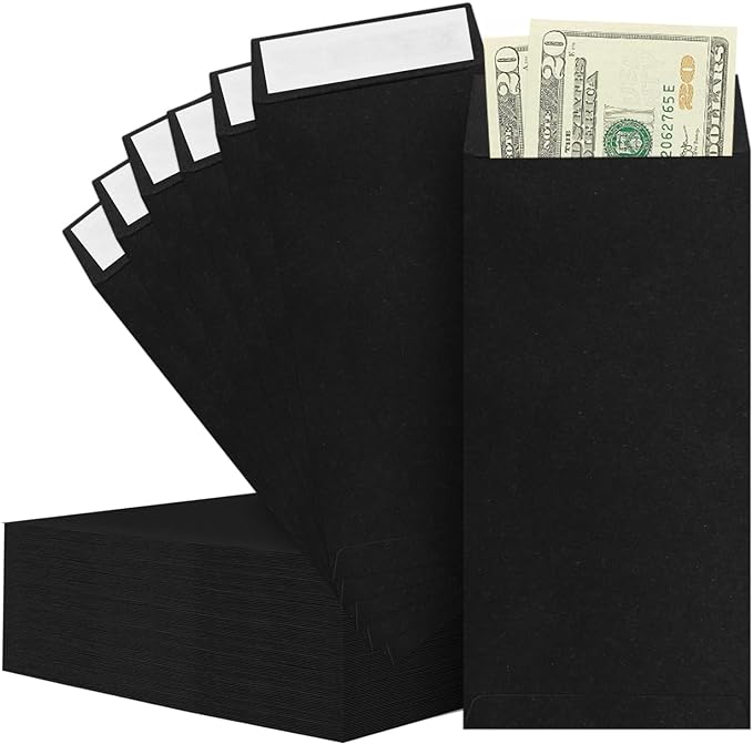 BONUS++ Envelope Set - 120 Envelopes for Cash, Checks, & Tickets; 80GSM, 3.2x6.6 inch Black Envelopes - Perfect for Cash Challenge Savers
