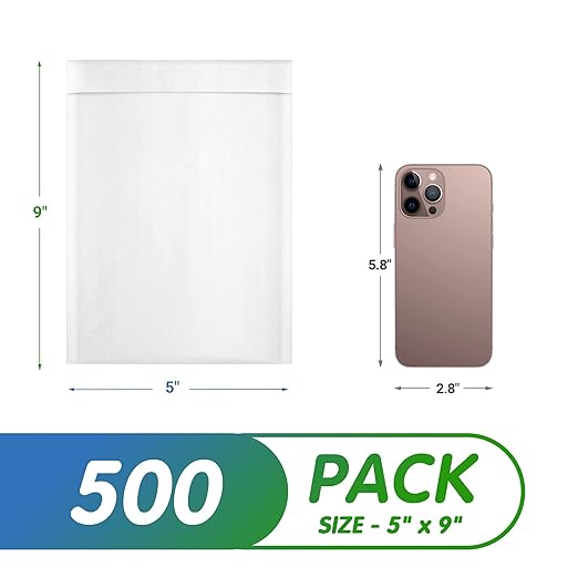 Kraft Bubble Mailers 5 x 9 Inch White, Padded Envelopes Self Seal, Pack of 500, Bubble Lined Kraft Paper Mailing Envelopes for Shipping