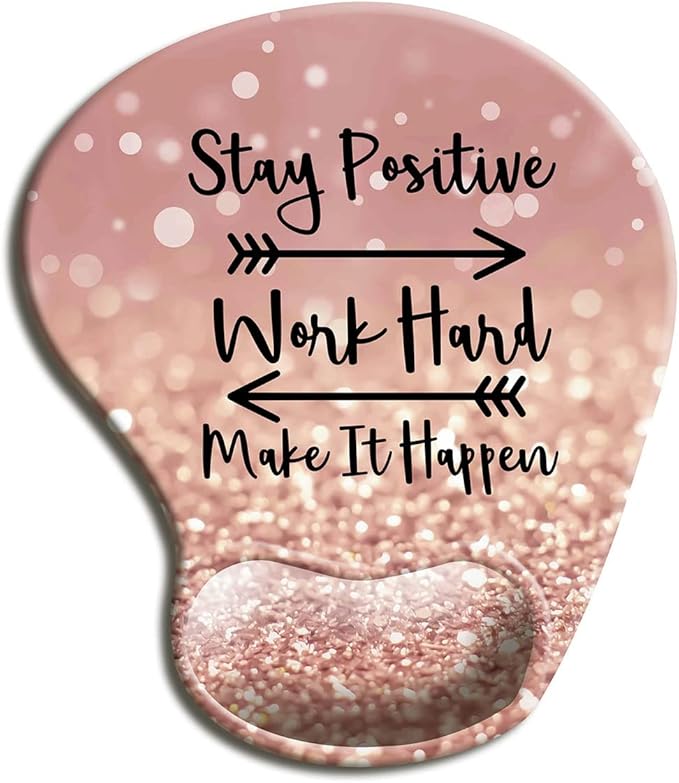 HOPONY Ergonomic Mouse Pad with Gel Wrist Rest Support, Gaming Mouse Pad with Lycra Cloth, Non-Slip PU Base for Computer, Laptop, Home, Office & Travel Hands Pain Relief Rose Gold