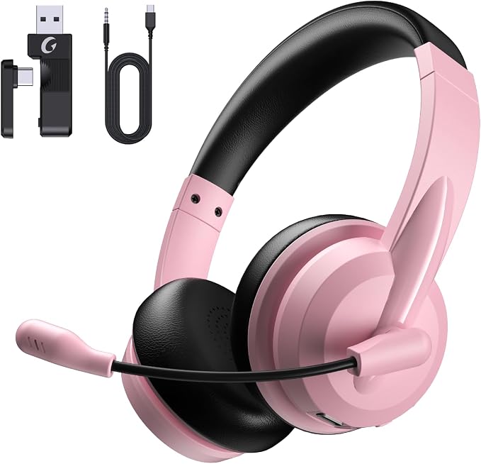 AOC Wireless Headset with Mic for Work, AI Noise Cancelling, Bluetooth | AI Noise Cancelling Mic, Bluetooth 5.3, USB-A/C Dongle Included, Mic Mute, Compatible with PC, Laptop & iPhone