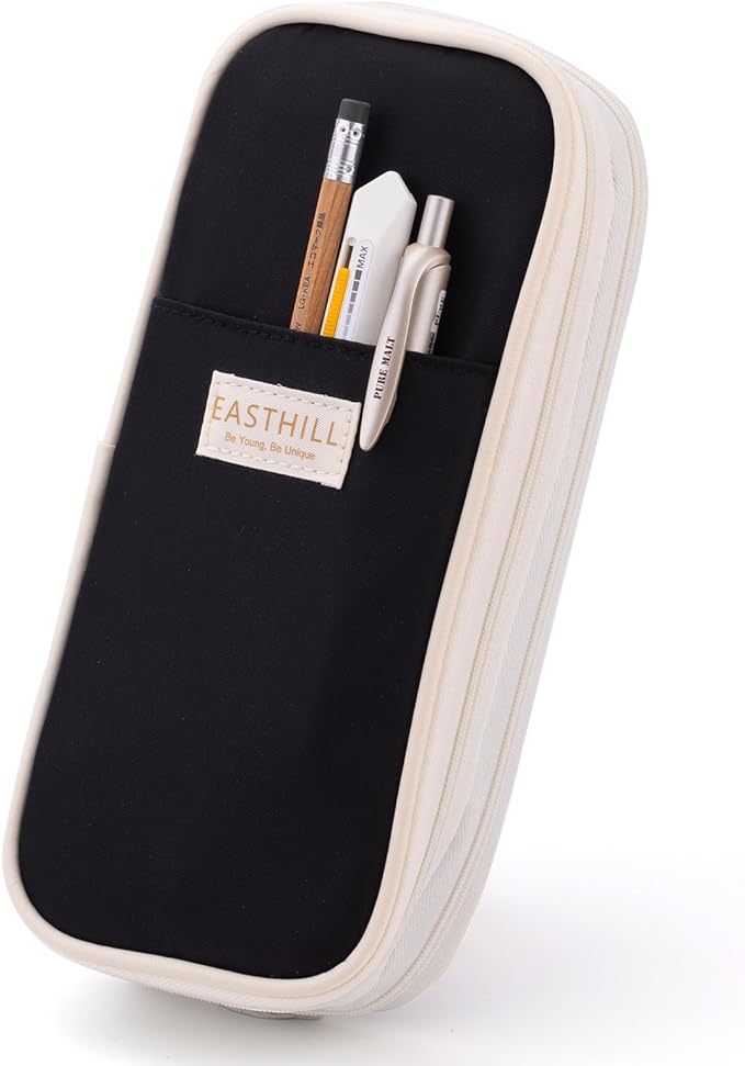 EASTHILL Big Capacity Pencil Case Large Pencil Pouch Stationery Pen Bag for Teen Girls-Black