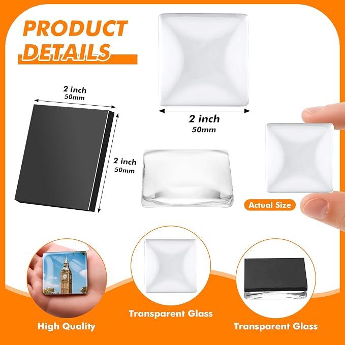 Aertiavty 144 Pcs Fridge Magnets Making Kit, 2 Inch Glass Magnets for Refrigerator, Locker, Whiteboard, Office, Kitchen, Decorative Magnet (72 Square Magnet+72 Glass+Clear Adhesive Dots)