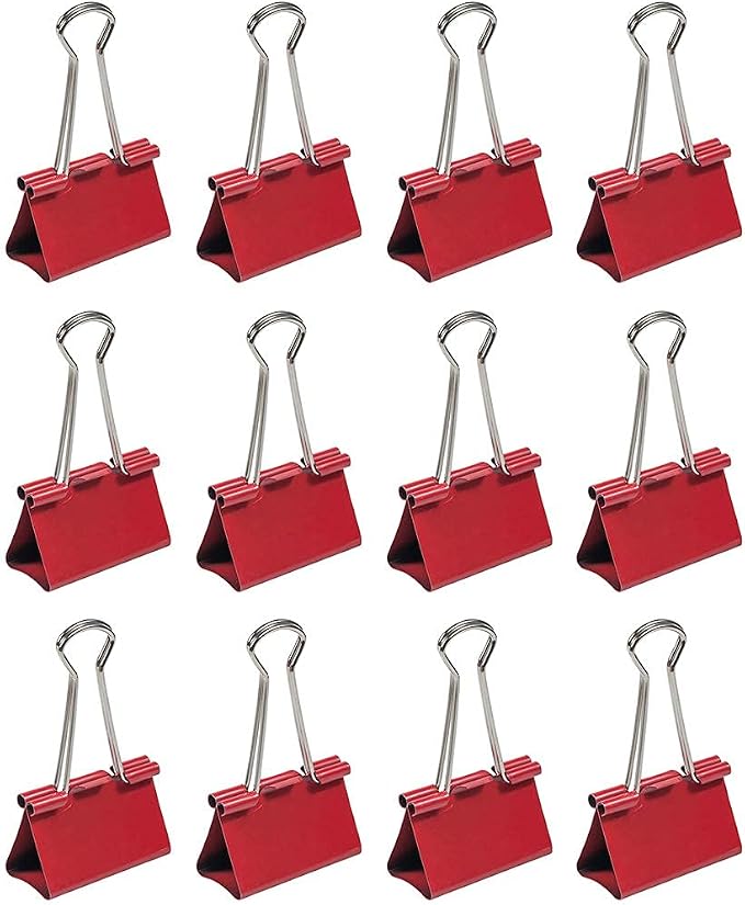 JAM PAPER Colorful Binder Clips - Large - 1 1/2 Inch (41 mm) - Red Binderclips - 12/Pack