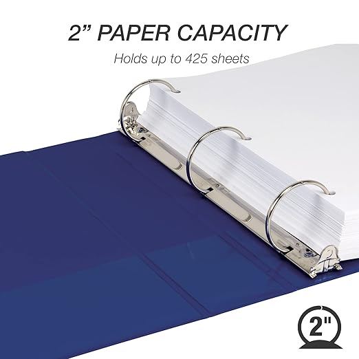 Samsill 2 Inch 3 Ring Binder, Economy Round Ring, Clear View Cover, 425 Sheet Capacity - for School, Home, Office - Dark Blue