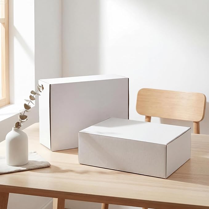 HORLIMER 12x9x4 Shipping Boxes Set of 25, White Corrugated Cardboard Mailer Box for Packing Small Business