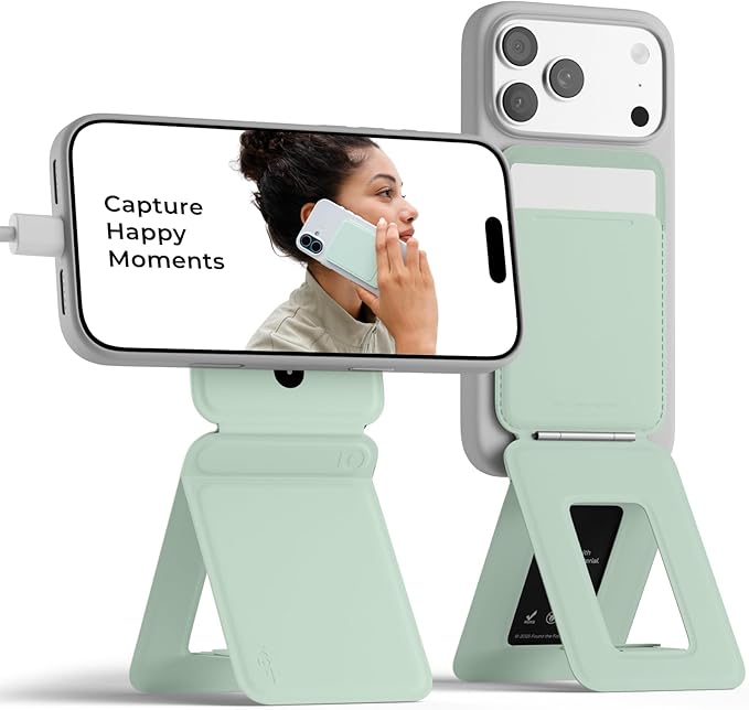 MOFT Phone Tripod Stand & Wallet, NFC Card Holder, Hold 1-2 Cards | Mulit-Angles | Portable l MOVAS Leather | Magsafe Compatible | Easy to Charge | Travel Essential |For Content Creators