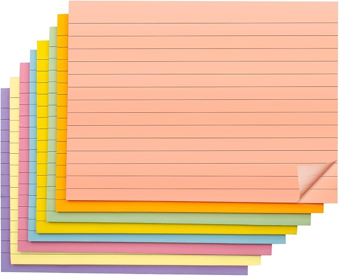 400 Sheets Lined Sticky Notes 8x6in Large,No Ink Bleed-Through,Home/School | 50 Sheets/pad Ruled Giant Post Stickies,Smooth Writing,8 Pack Extra Bright Self Sticky Super Memo Pads for Students Office