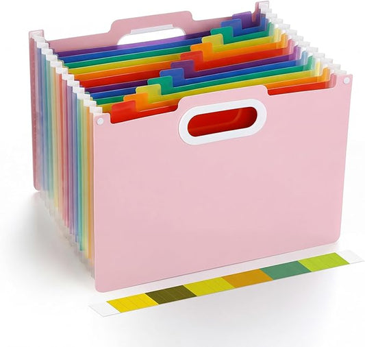 Comix Expanding File Folder,14 Pockets Accordion File Organizer, Pink | Letter/A4 Size Document Organizer, For Home Office School