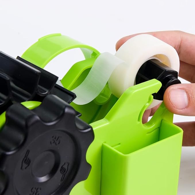 Green Packaging Tape Dispenser with Compartment Slot and 1"& 3" Dual-roll cores,semi-Automatic Desk 3/4" Heat Tape Dispenser & Cut, Designed for Office,School and Warehouse.