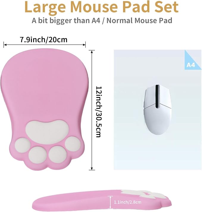 L-SPOUTTO Ergonomic Mouse Pad with Wrist Rest,Pink Mouse Pad Wrist Support | Cute Cat Paw Comfortable Massage Design,Computer Pain Relief Mousepad with Non-Slip PU Base for Desk Laptop Gaming,Pink