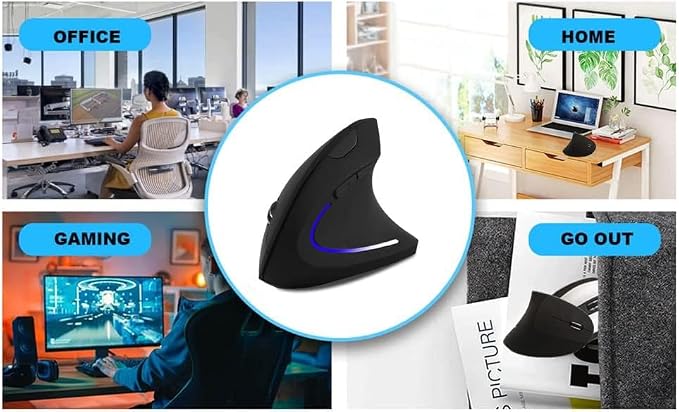 Wireless Mouse Ergonomic Vertical Mouse Ergo LED Light High Precision Optical Cordless Lightweight Mice Gift for Boy Girl Adults for PC Computer Laptop Mac Office,with Side Buttons, 800/1200/1600 DPI