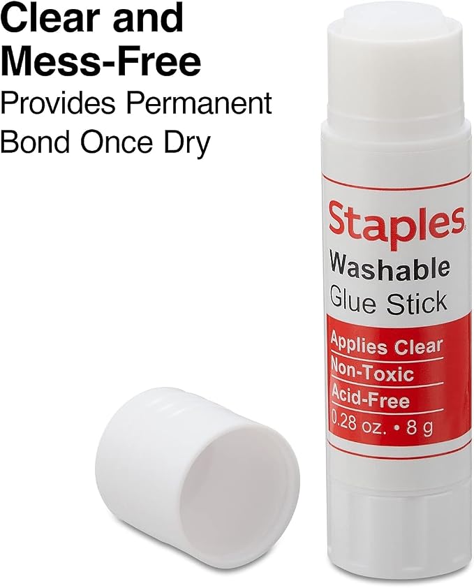 Staples Washable Glue Sticks, 0.28 Oz, 108-Pack