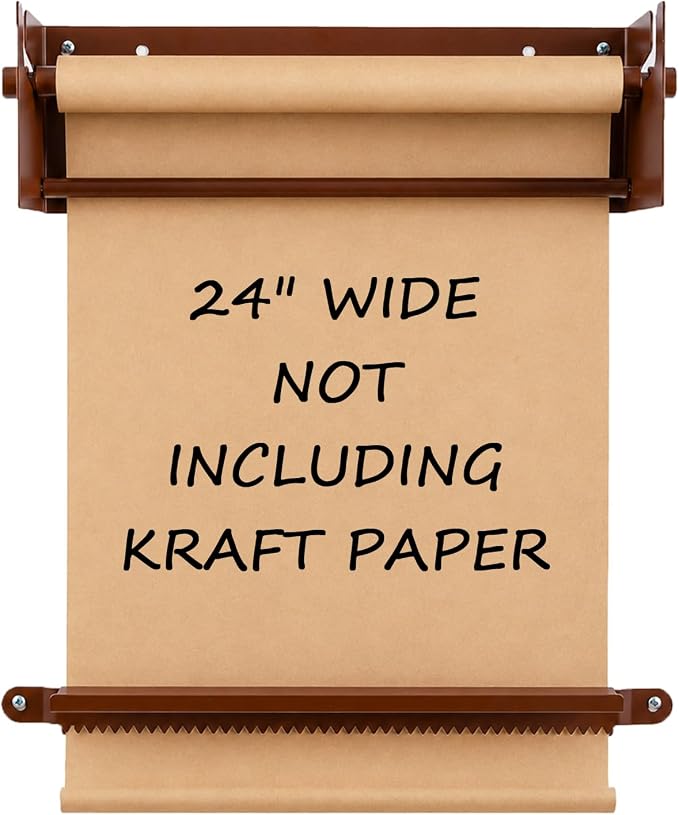 24" Kraft Paper Dispenser Wall Mount，Butcher Paper Dispenser，Paper Roll Cutter to Do Lists,Ideal for Home,Office Wall Paper Holder with Serrated Edge Cut Bar-Brown