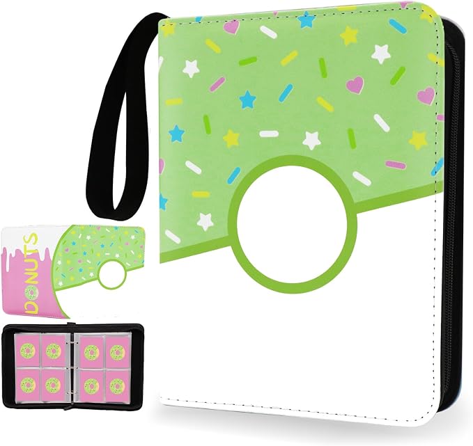 4 Pocket Card Binder 400 Card Holder Album, Green Donut Trading Cards Holder Zipper Binder for Girl Teen Collection (Green Donut, 400 Pocket)