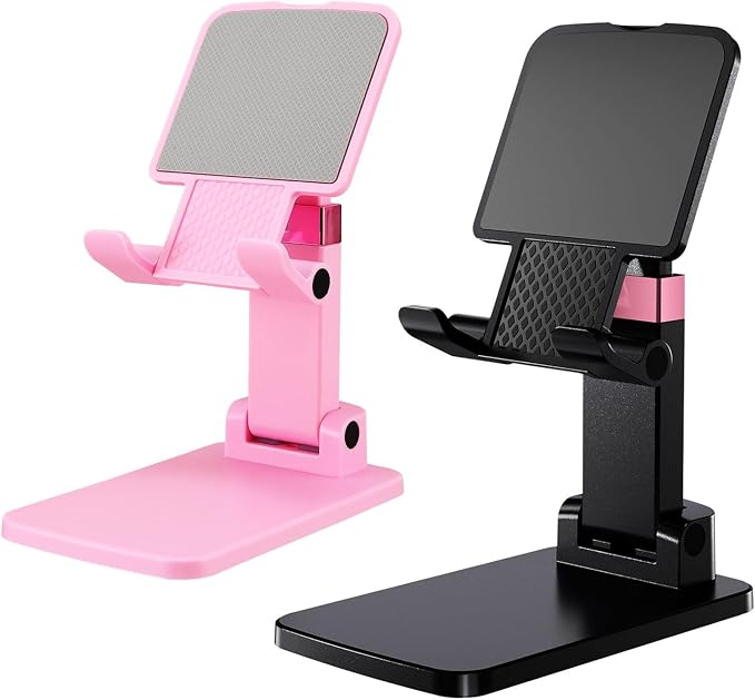 Cell Phone Stand Cute Mobile Holder For iPhone Desk Office Accessories | for thick cases; Under 12" Tablets, e-readers; Folds flat; Anti-slip; Weighted base