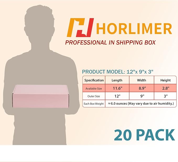 HORLIMER 12x9x3 inches Shipping Boxes Set of 20, Pink Medium Corrugated Cardboard Gift Mailer Box