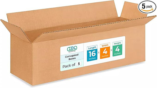 Long Moving & Shipping Boxes 16 x 4 x 4 inches (5-Pack) - Extra Strength 200 lb vs Regular - USA-Made Corrugated Moving Boxes for USPS/UPS/FEDEX - Strong Shipping Box - Cardboard Box by IDL Packaging