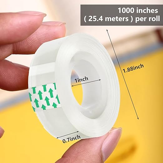 12 Rolls Transparent Tape Refills, Clear Tape, Gift Wrap Tape 3/4 Inch x 1000 Inch, Clear Tape Refill Rolls for Gift Wrapping, Home, School Office Supplies